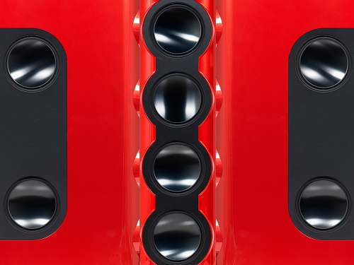 audio speaker black and red case speaker